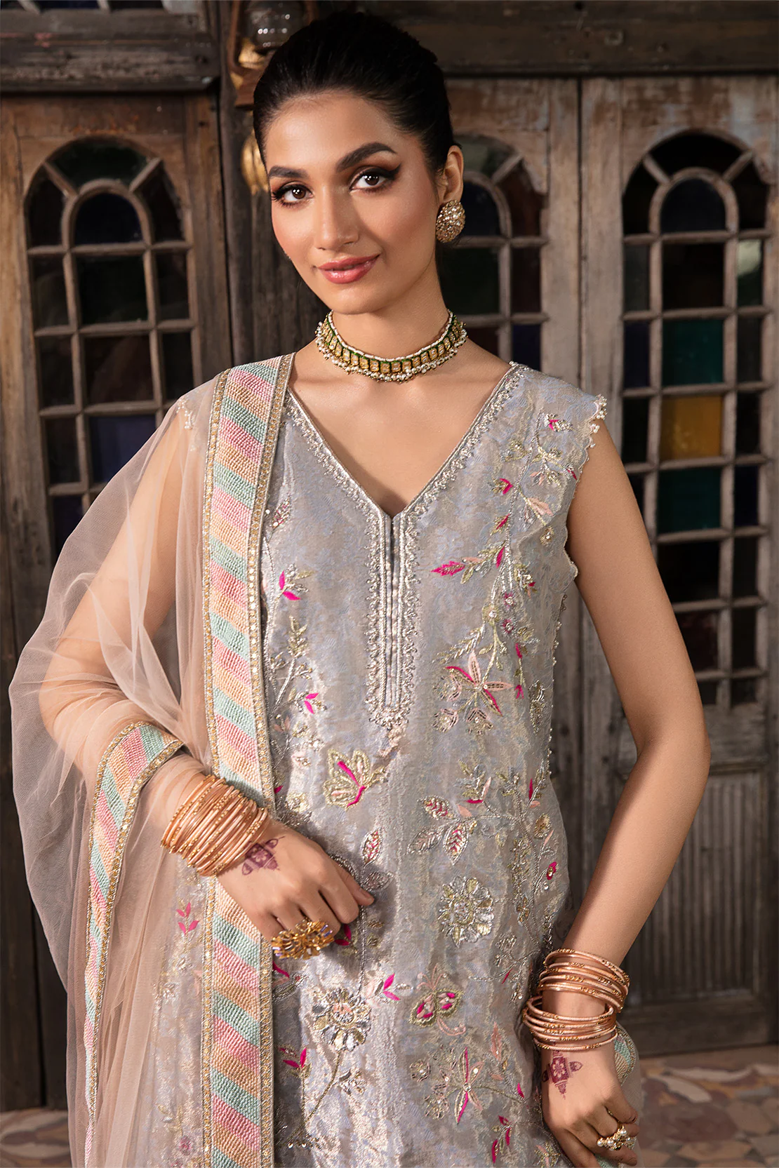 SIRAN – 3PC ZARI JAMAWAR & NET WEDDING FESTIVE PRET