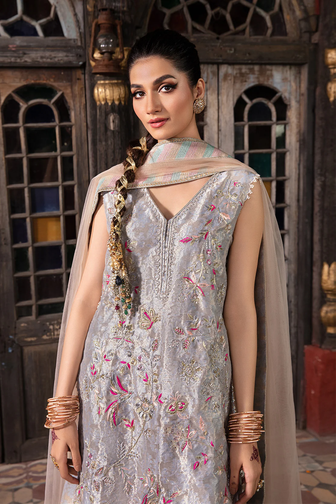 SIRAN – 3PC ZARI JAMAWAR & NET WEDDING FESTIVE PRET - Image 10