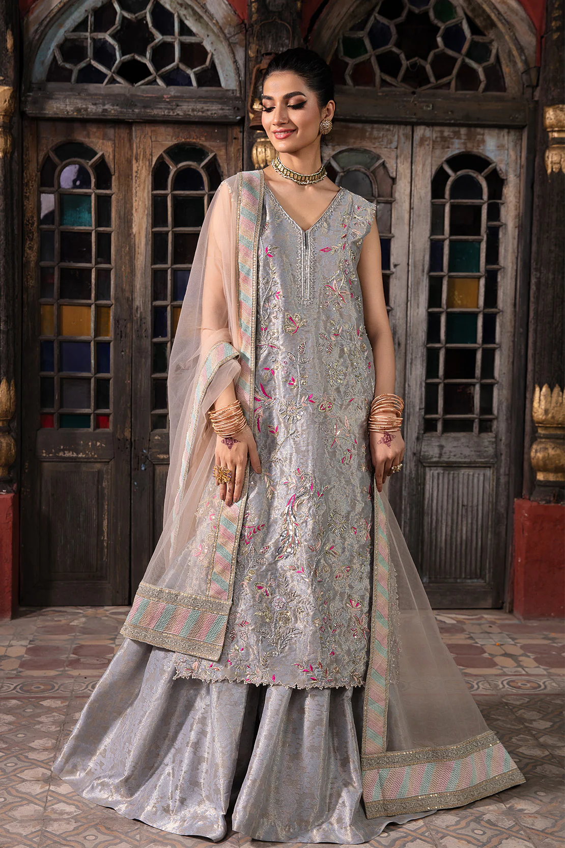 SIRAN – 3PC ZARI JAMAWAR & NET WEDDING FESTIVE PRET - Image 2