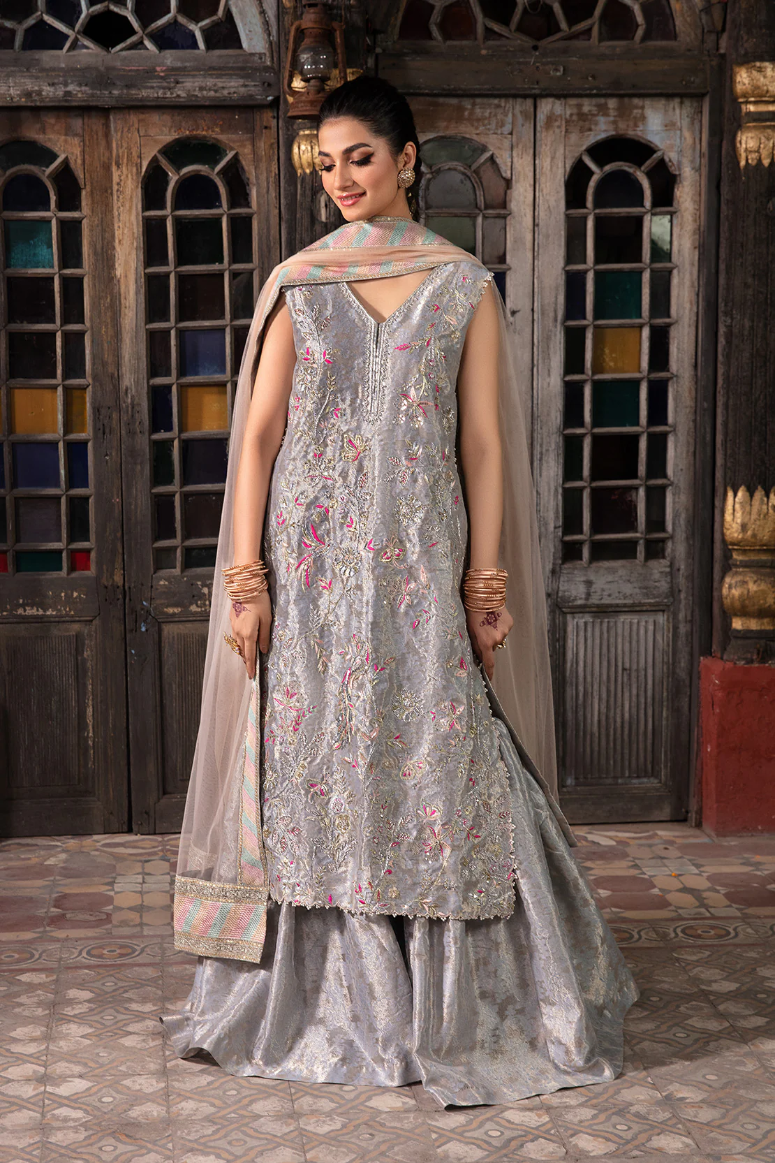 SIRAN – 3PC ZARI JAMAWAR & NET WEDDING FESTIVE PRET - Image 4