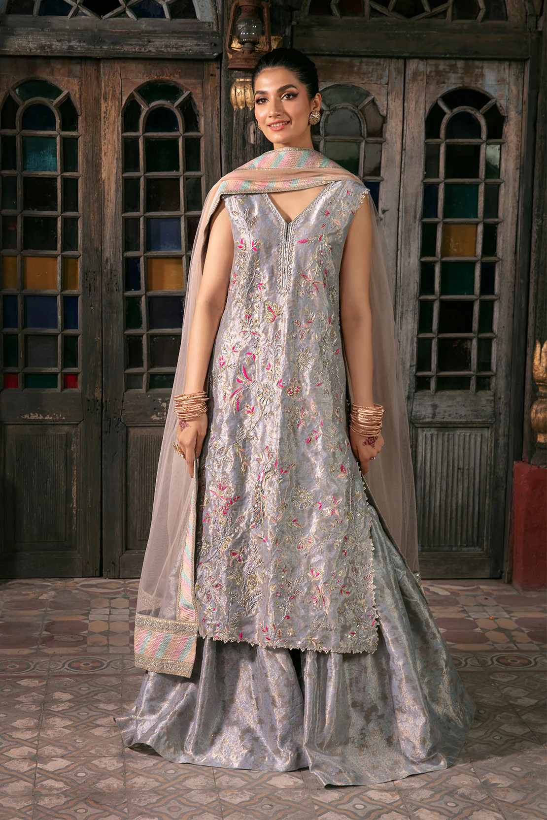 SIRAN – 3PC ZARI JAMAWAR & NET WEDDING FESTIVE PRET - Image 8
