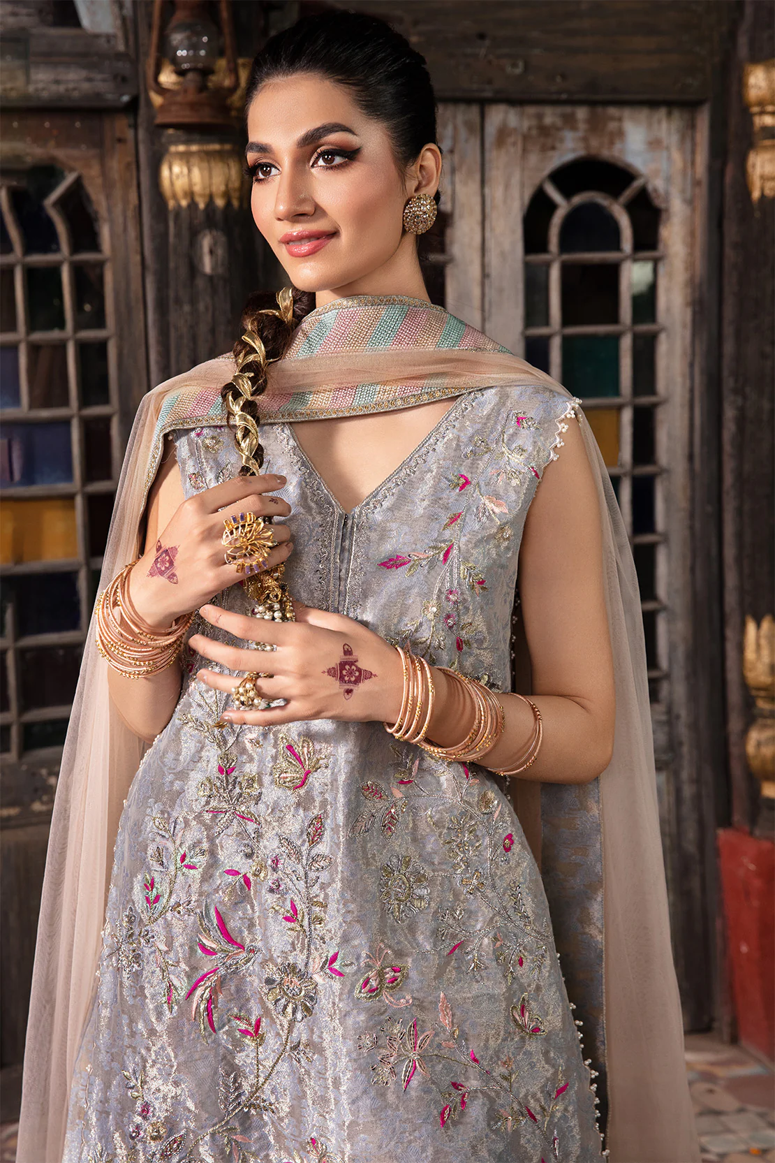SIRAN – 3PC ZARI JAMAWAR & NET WEDDING FESTIVE PRET - Image 9